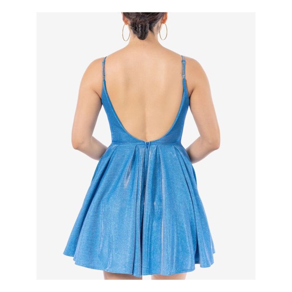 B DARLIN Womens Blue Mesh Inset Short Party Fit + Flare Dress 13\14 - Picture 2 of 2